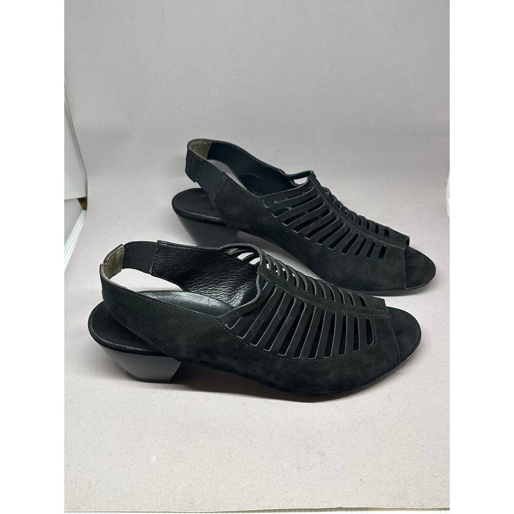 Paul Green Talia Black Suede Cutout Slingback Chunky Heel Shoes $415 Size 5.5